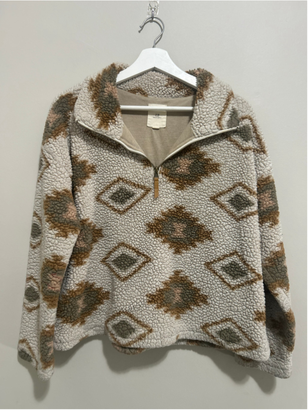 Thread & Supply Sherpa Quarter Zip Pullover Beige Brown